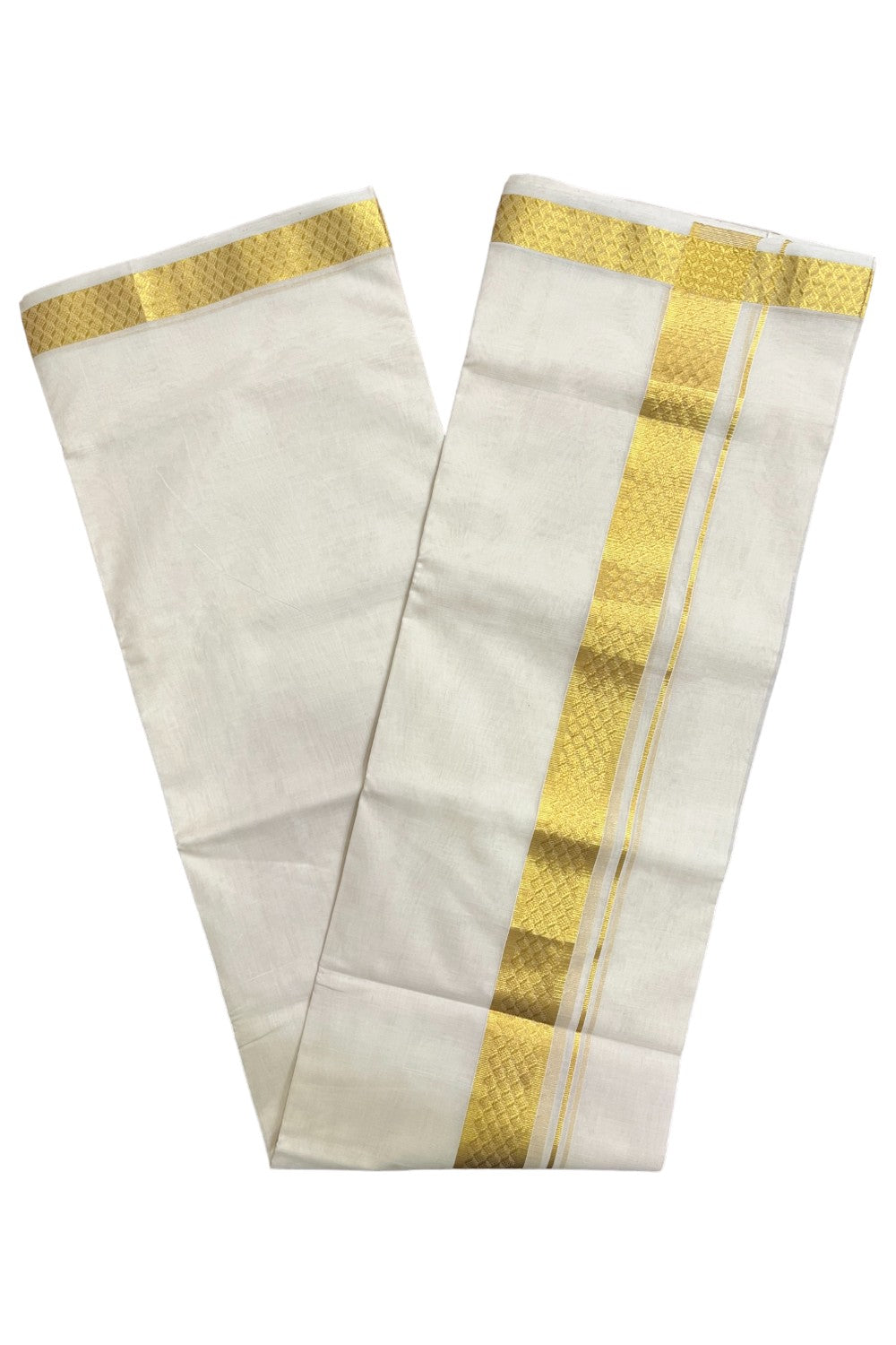 Southloom Premium Balaramapuram Unakkupaavu Handloom Mundu with Kasavu Design Border (South Indian Kerala Dhoti)