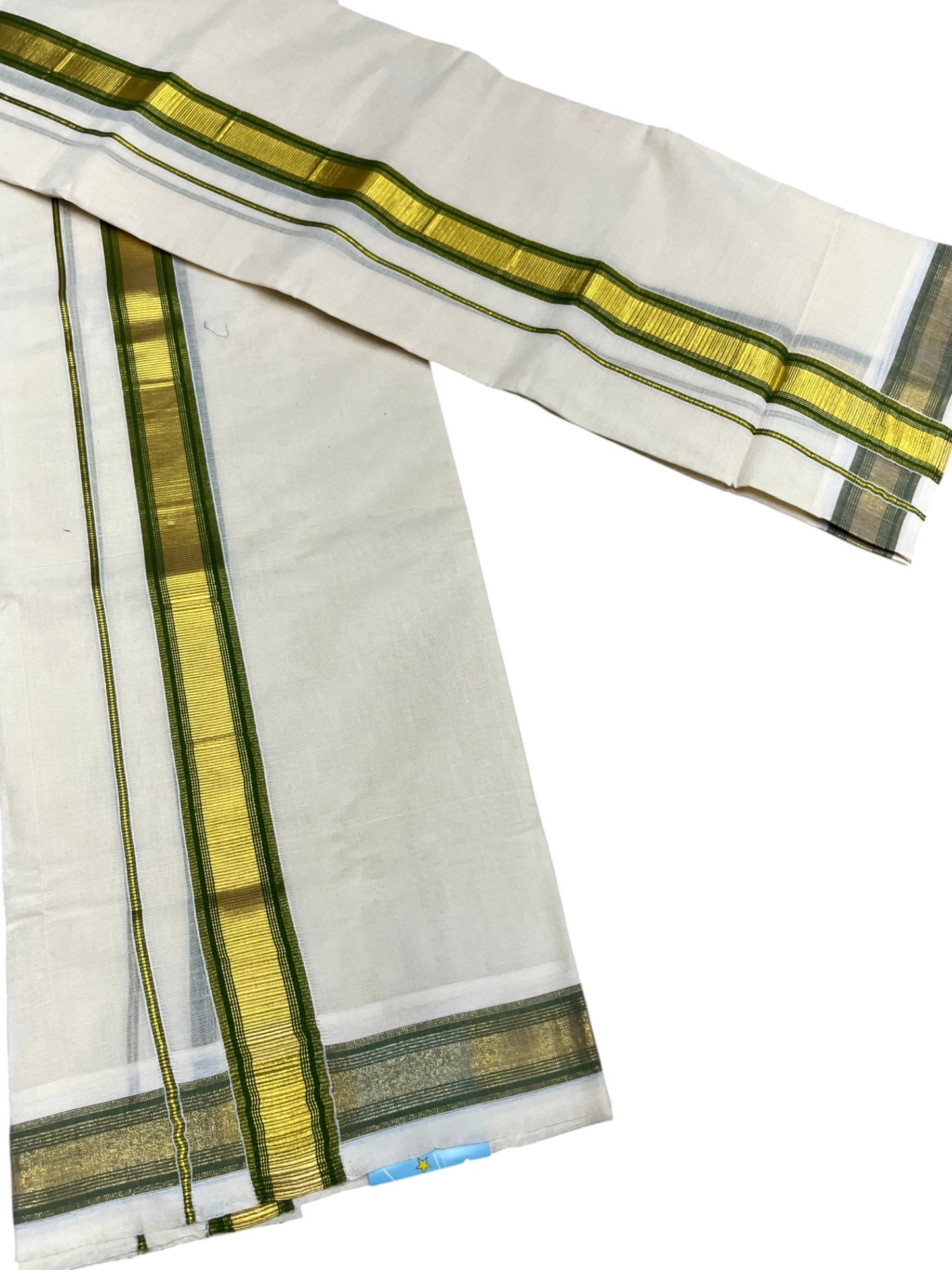 Kerala Cotton Set Mundu (Mundum Neriyathum) with Kasavu and Olive Green Border 2.80 Mtrs SLKK SL470