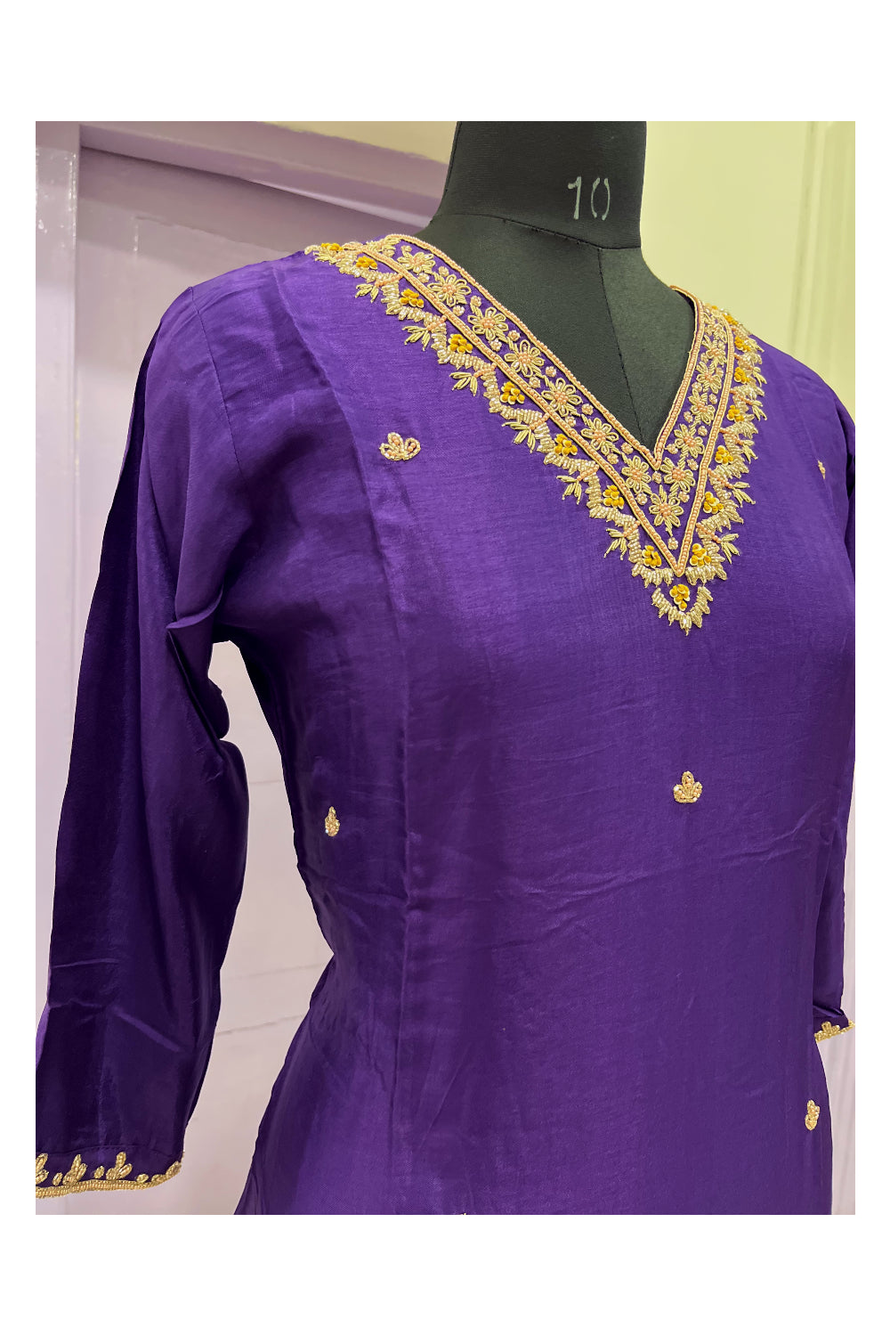 Southloom Stitched Semi Silk Salwar Set in Violet and Butta Butta Works