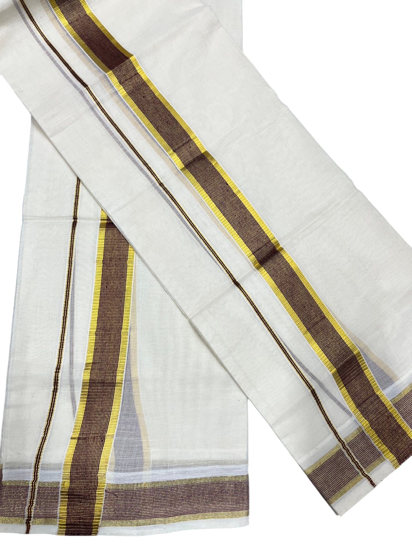 Southloom Pure Cotton Kerala Kasavu Set Mundu (Mundum Neriyathum) Kasavu & Purple Border in 2.80 Mtrs