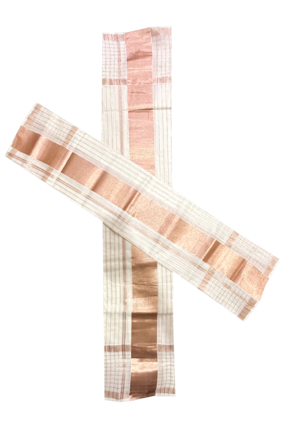 Pure Cotton Kerala Set Mundu with Rose Copper Kasavu Lines Designs Across Body
