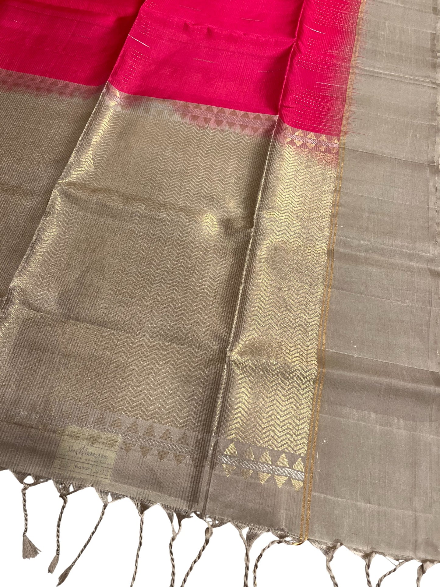 Southloom Pure Handloom Bridal Kanchipuram Silk Saree with Korvai Work (Pink & Grey)