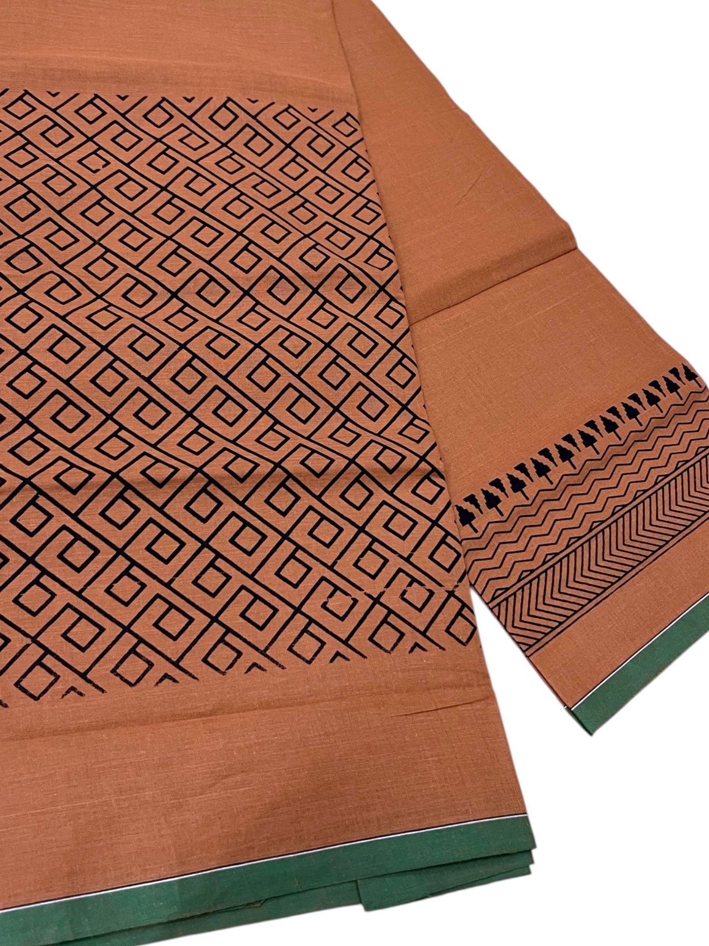 Southloom Saffron (Kaavi) Black Printed Single Mundu / Lungi (South Indian Kerala Dhoti) SL319