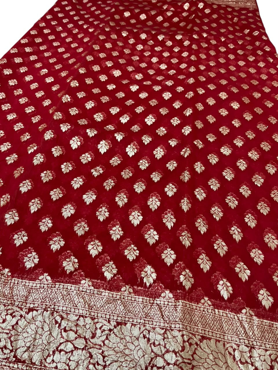 Southloom Cotton Banarasi Silk Saree with Woven Work on Body and Borders (Red)