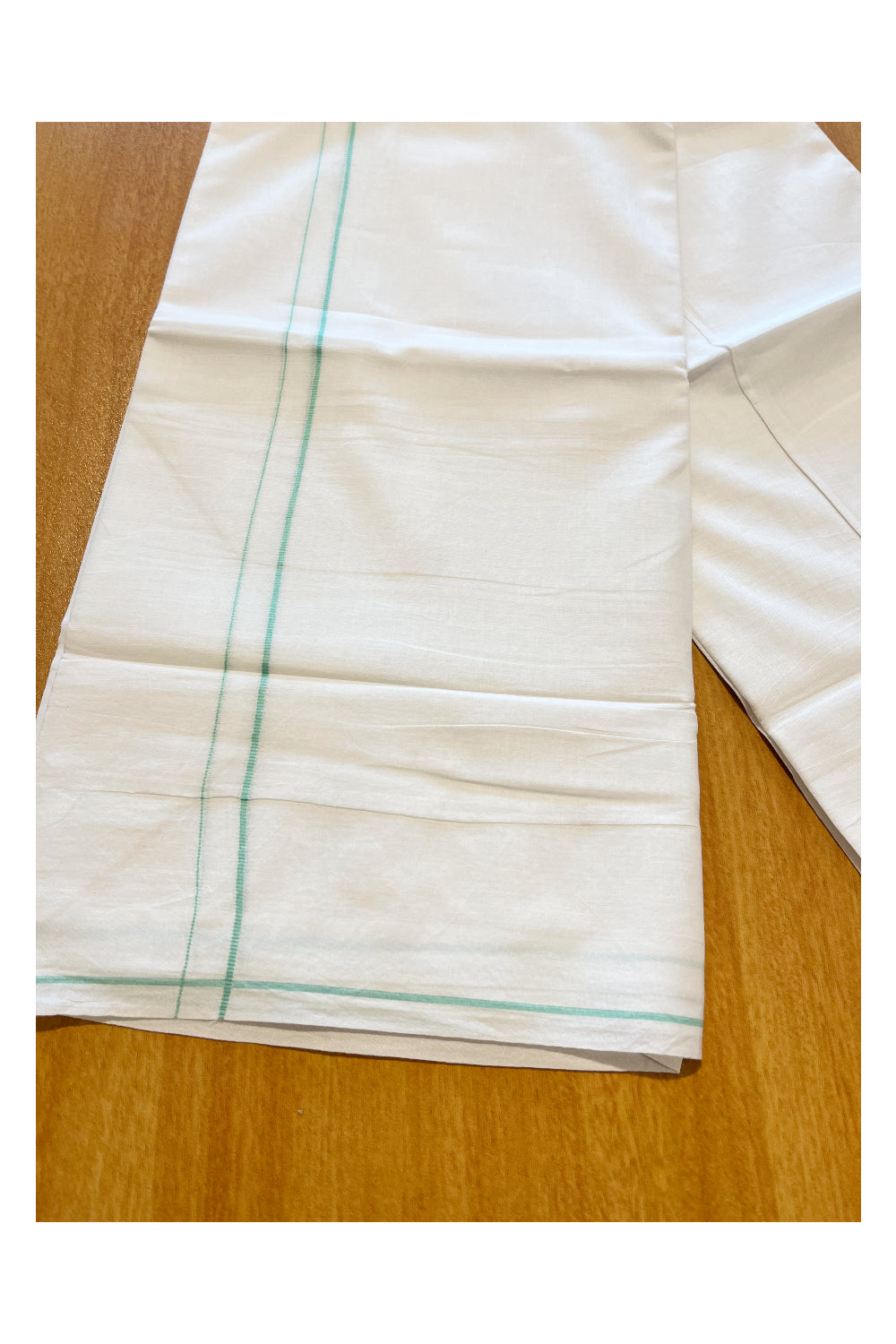 Pure White Cotton Double Mundu with Green Border (South Indian Dhoti)