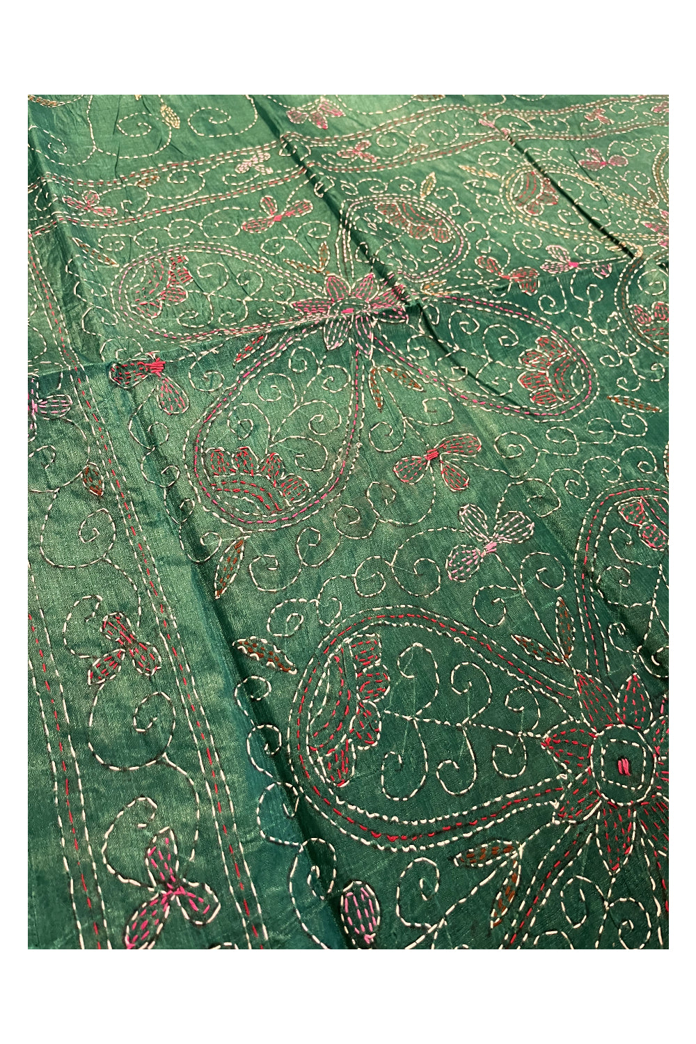 Southloom Kantha Thread Work Designer Green Saree