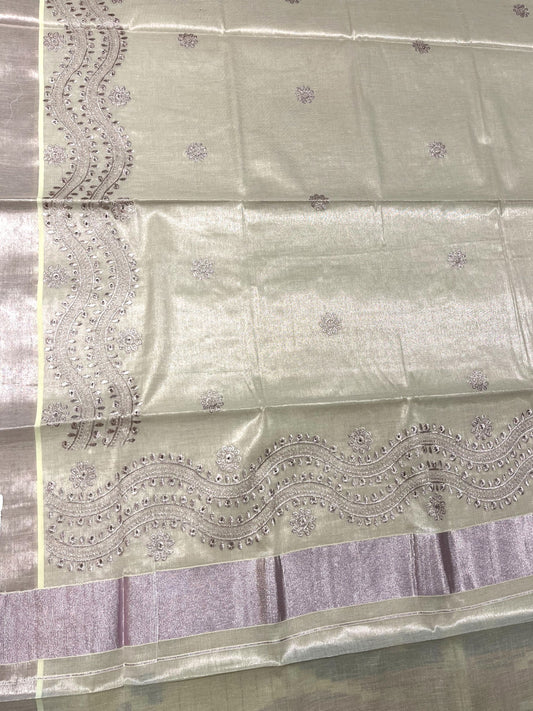 Southloom Cotton Kerala Kasavu Saree with Embroidery Design