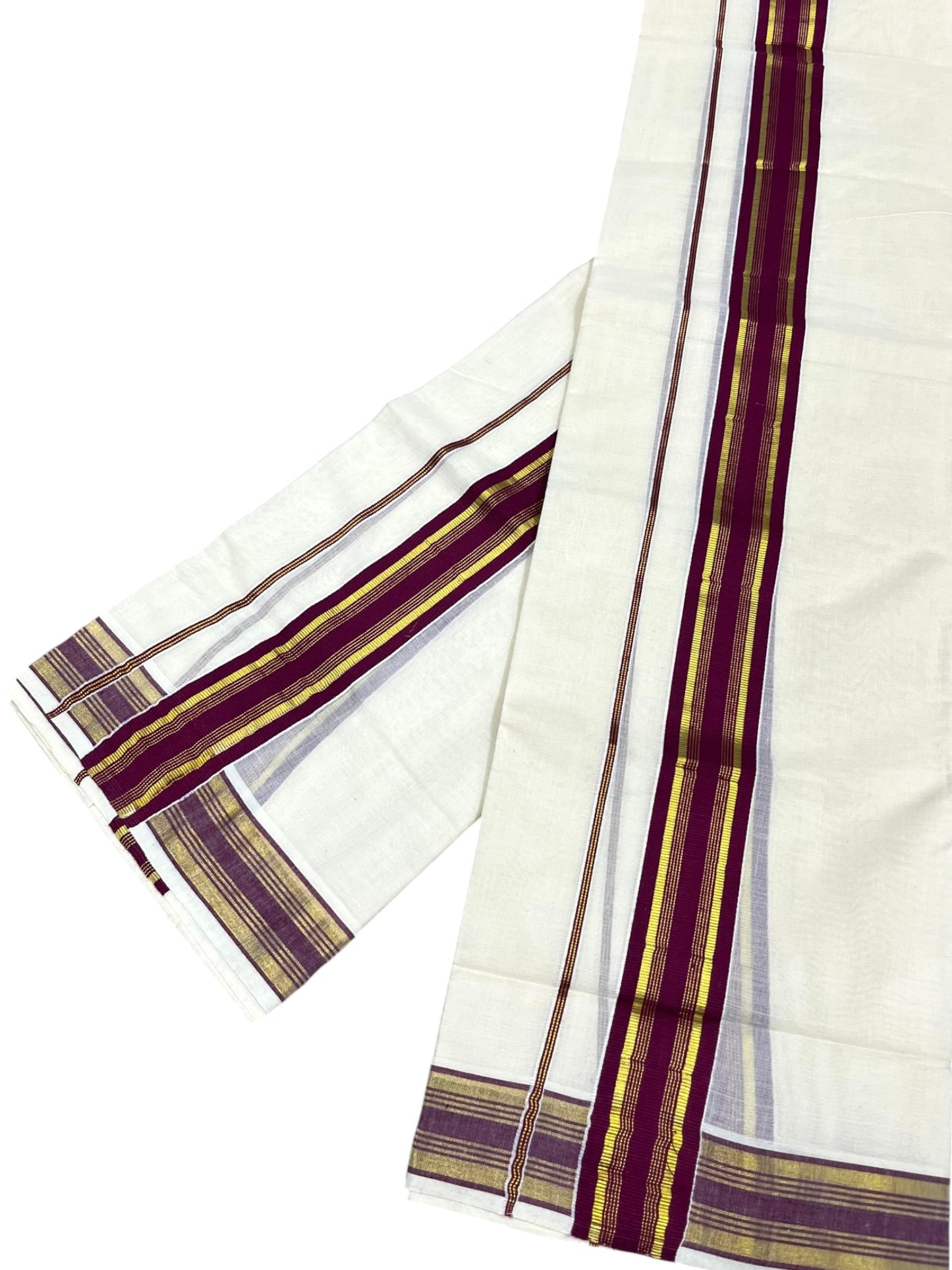 Southloom Kerala Cotton Kasavu Single Set Mundu (Mundum Neriyathum) with Purple Kasavu Border SLKK