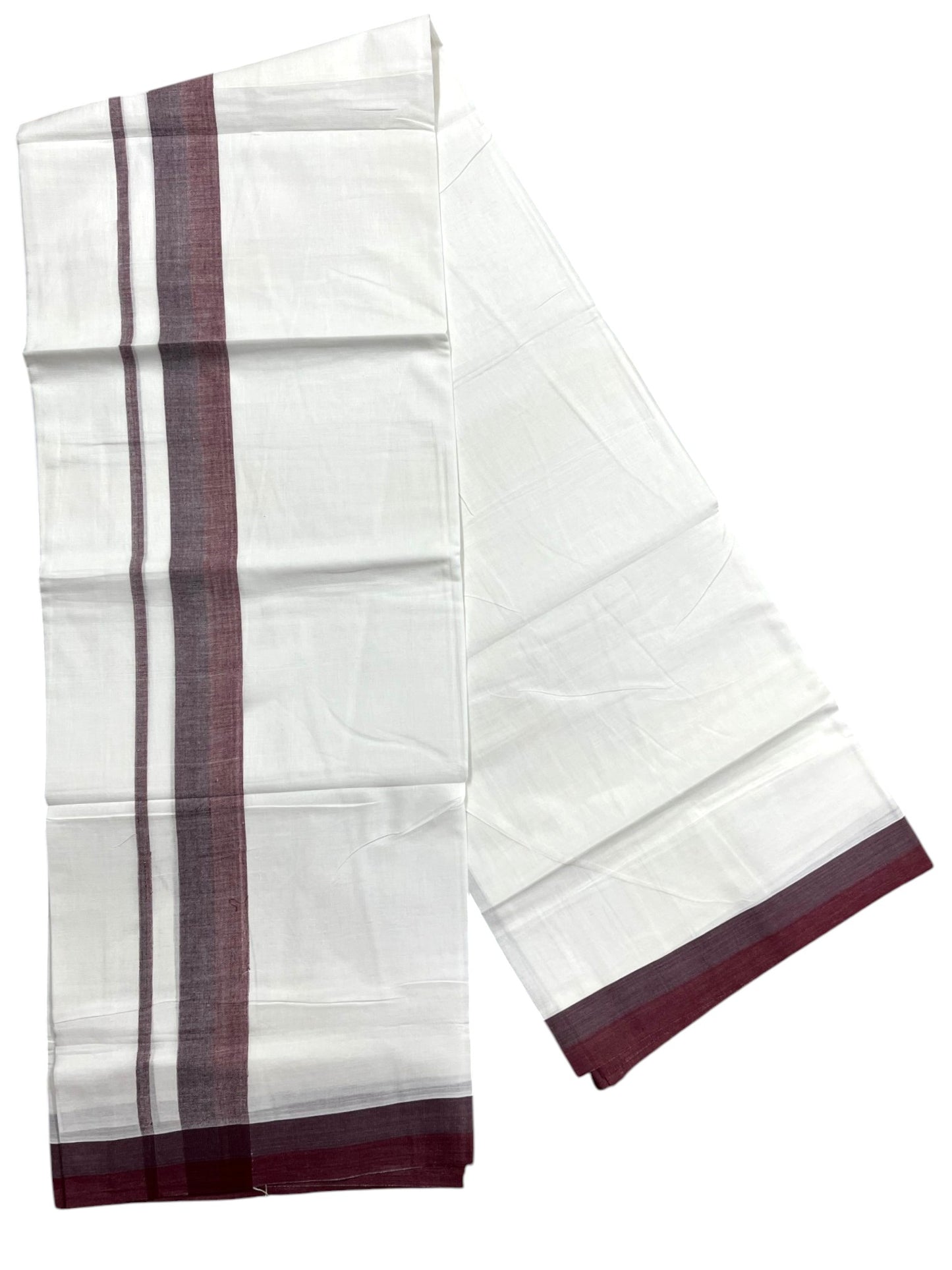 Southloom Pure Cotton Mundu with Maroon Border (South Indian Kerala Dhoti)