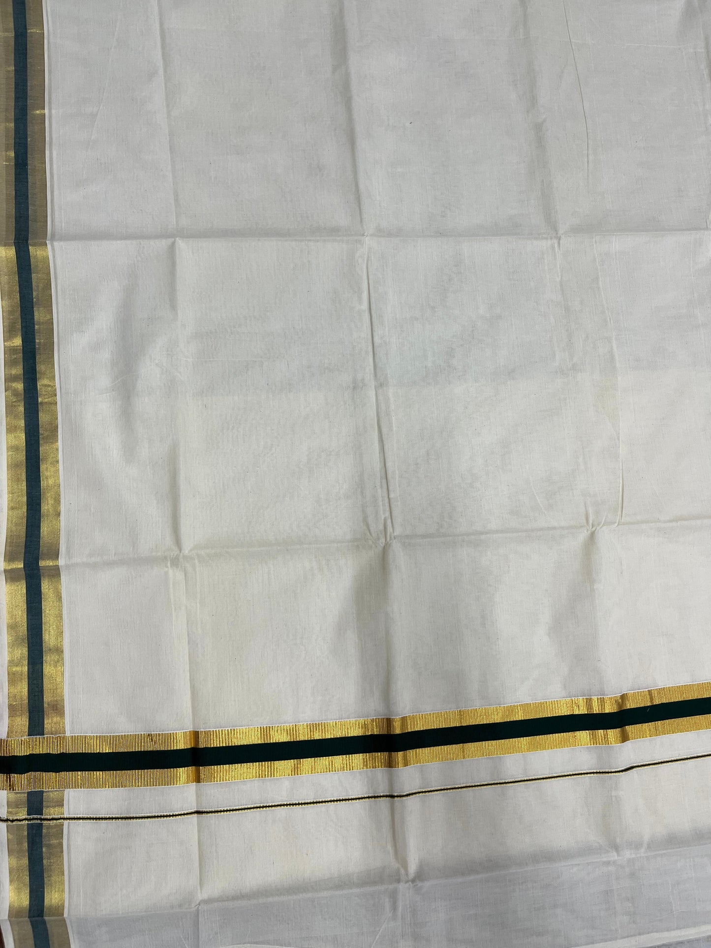 Southloom Kerala Cotton Kasavu Saree with Dark GreenBorder