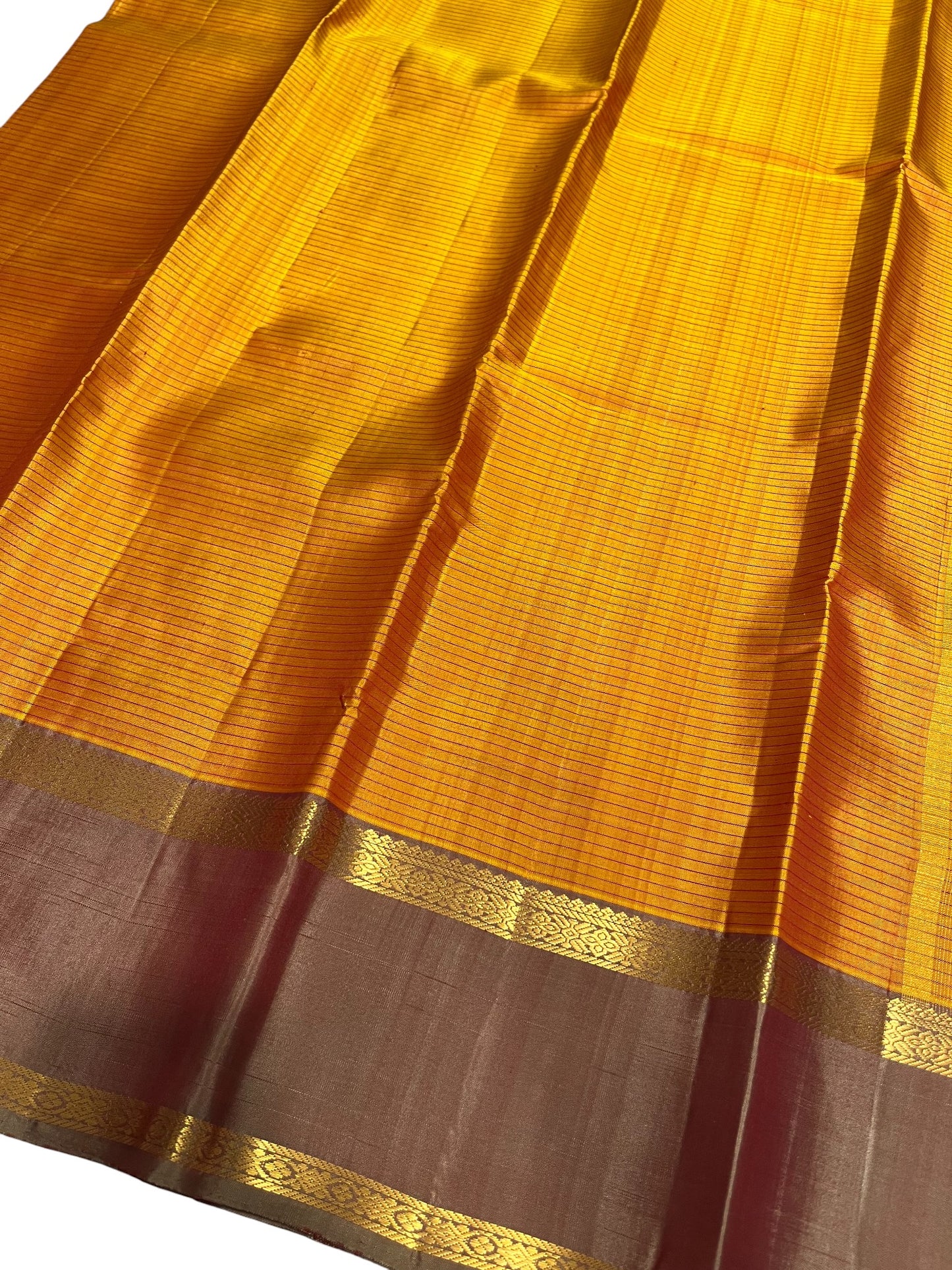 Southloom Pure Handloom Bridal Kanchipuram Silk Saree with Korvai Work (Yellow)