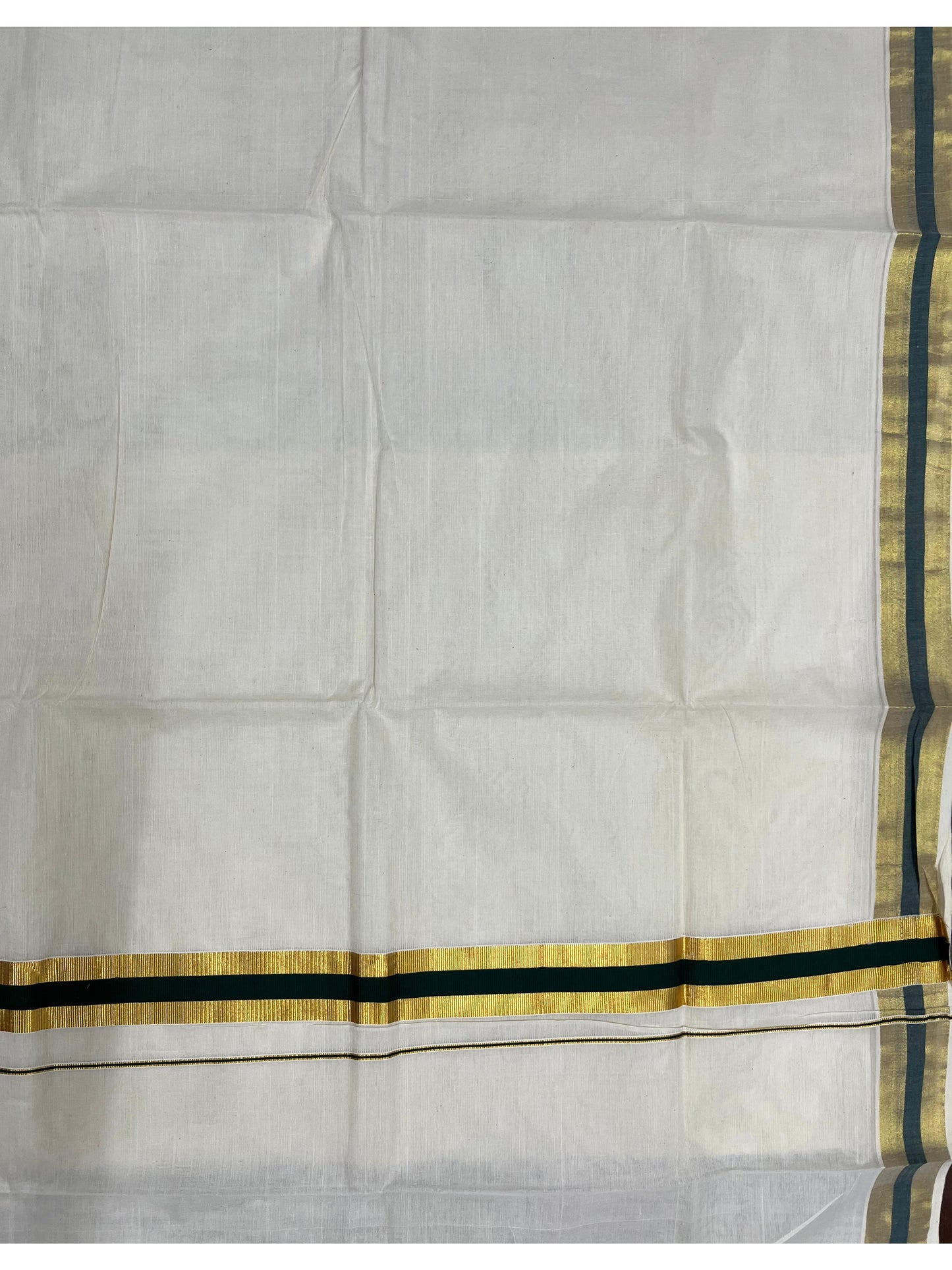 Southloom Kerala Cotton Kasavu Saree with Dark GreenBorder