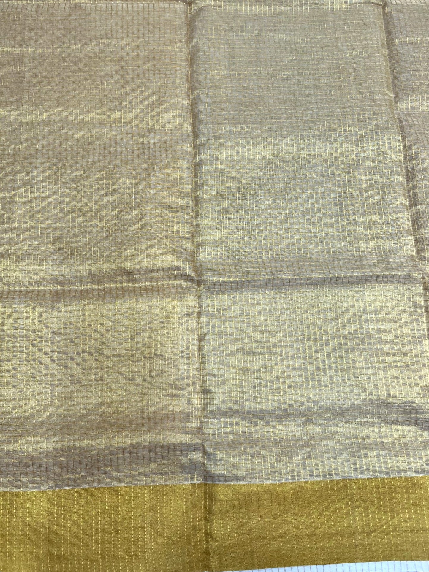 Southloom Premium Tissue Handloom Check Set Mundu with Kasavu and Golden Border (2.80 Mtr) SL632