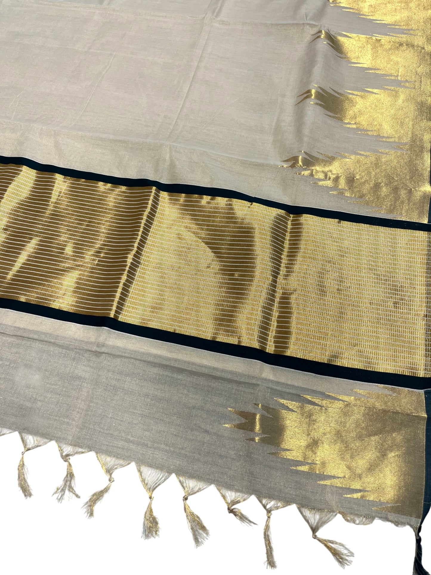 Southloom Super Premium Balaramapuram Unakkupaavu Handloom Tissue Saree with Gold Temple Border