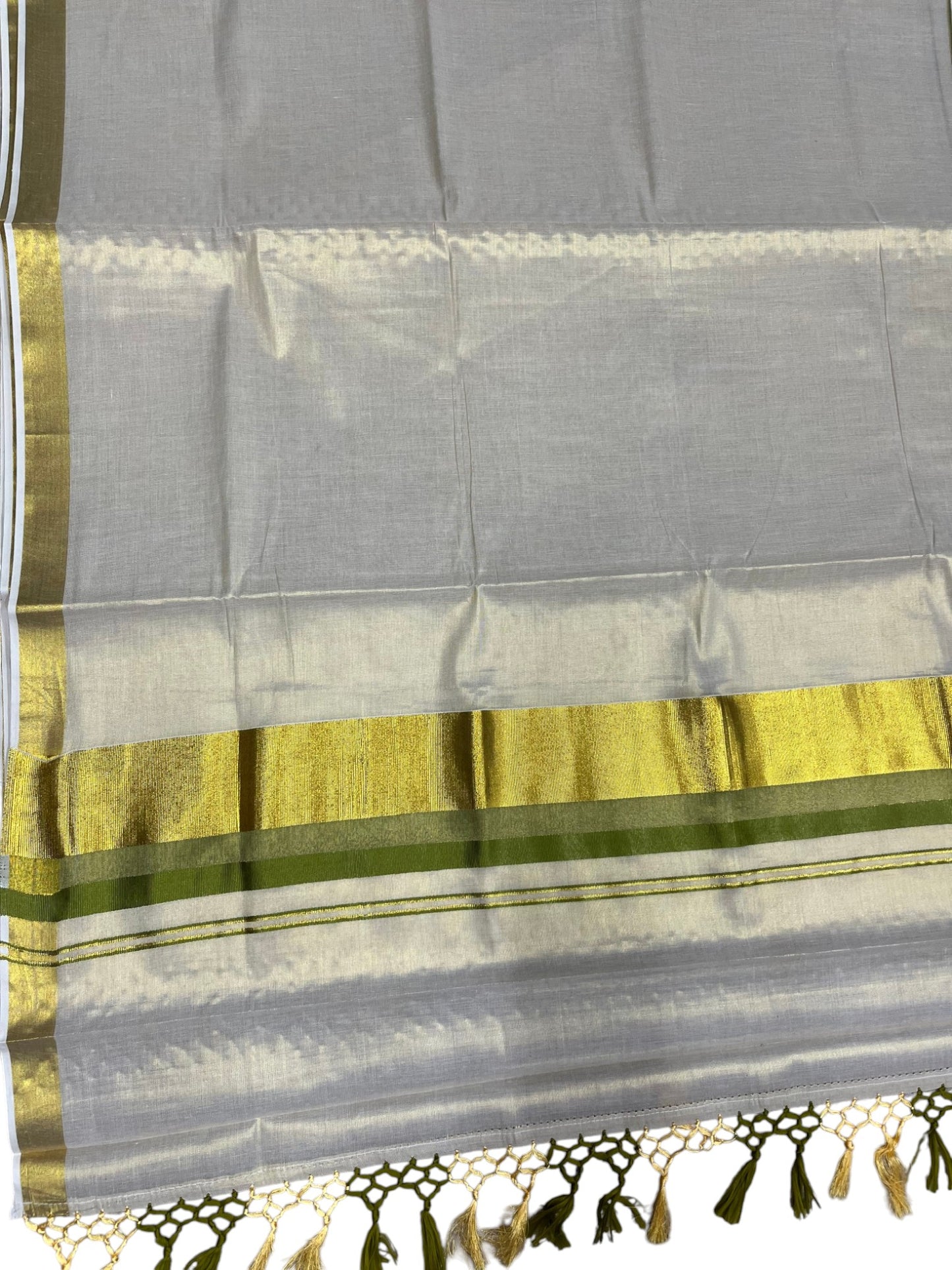 Southloom Kerala Tissue  Kasavu Saree with Stripes on Body with Olive Green Borders