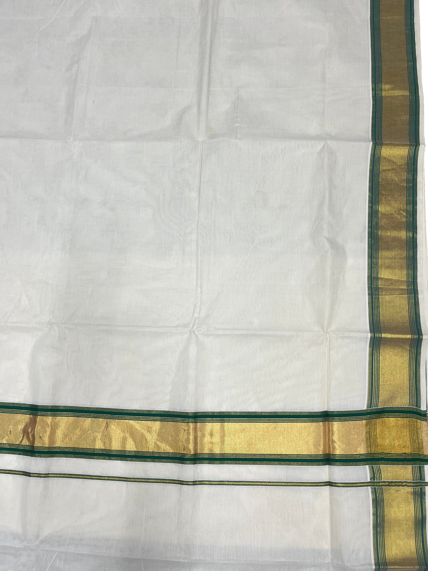 Southloom Kerala Cotton Kasavu Saree with Green Border