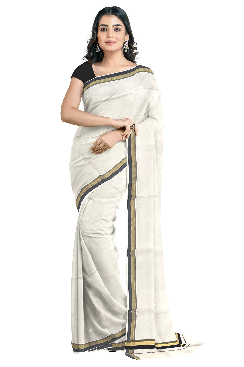 Kerala Pure Cotton Saree with Kasavu and Black Border