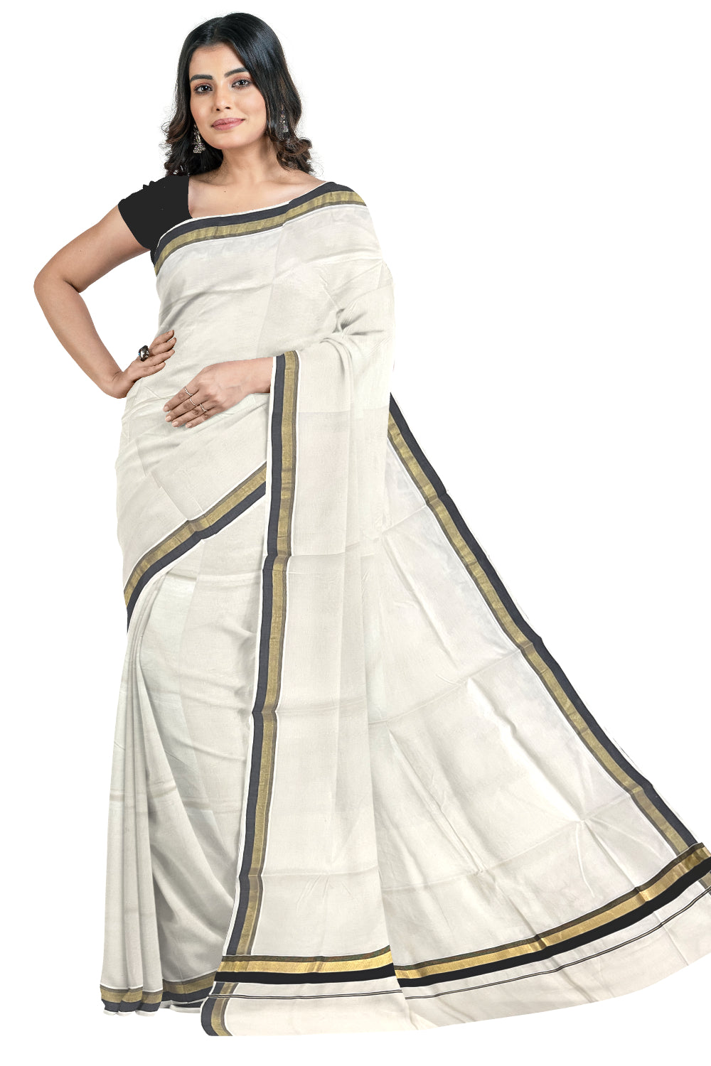 Kerala Pure Cotton Saree with Kasavu and Black Border