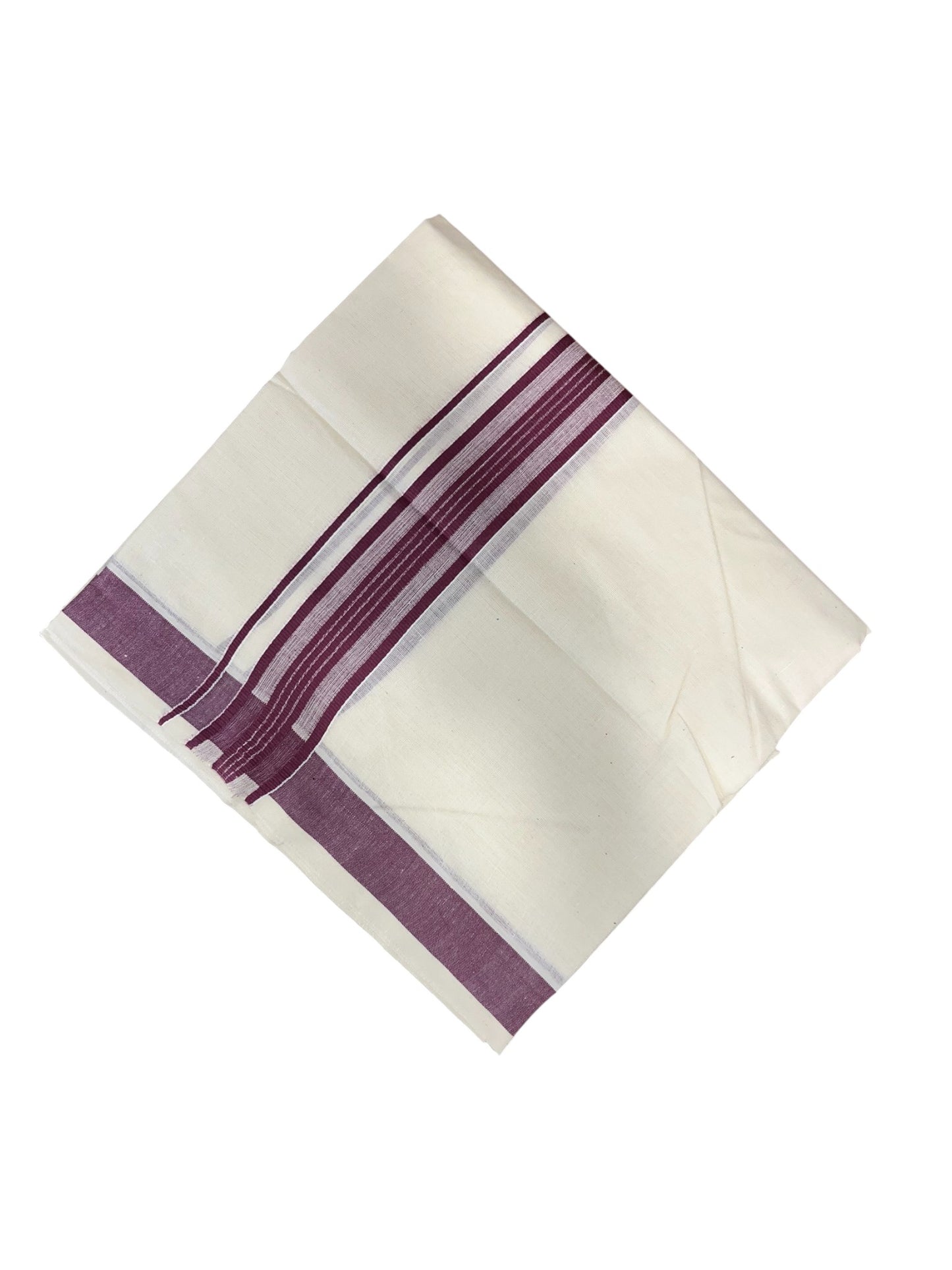 Southloom Pure Cotton  Double Mundu With Purple Border (South Indian Kerala Dhoti)