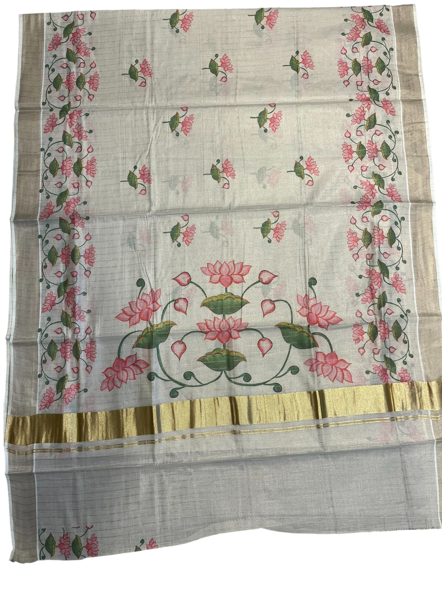 Southloom Kerala Lines Tissue Digital Print Kasavu Saree