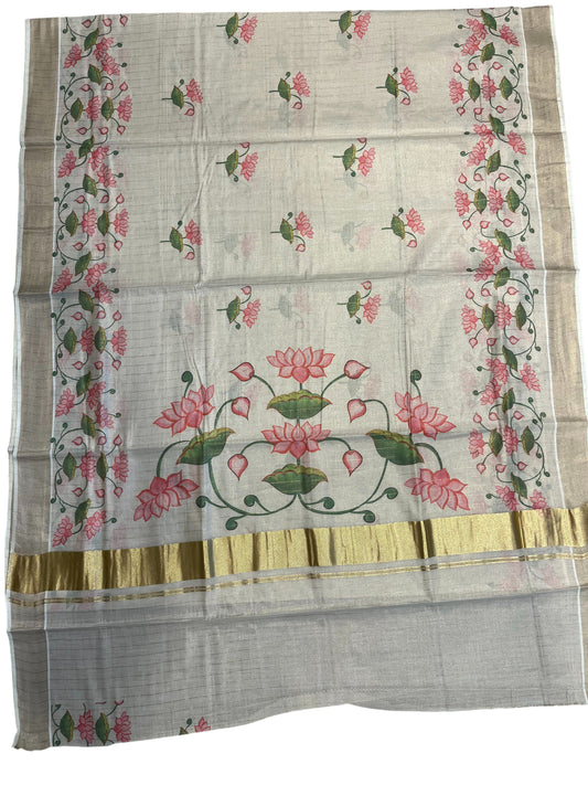 Southloom Kerala Lines Tissue Digital Print Kasavu Saree