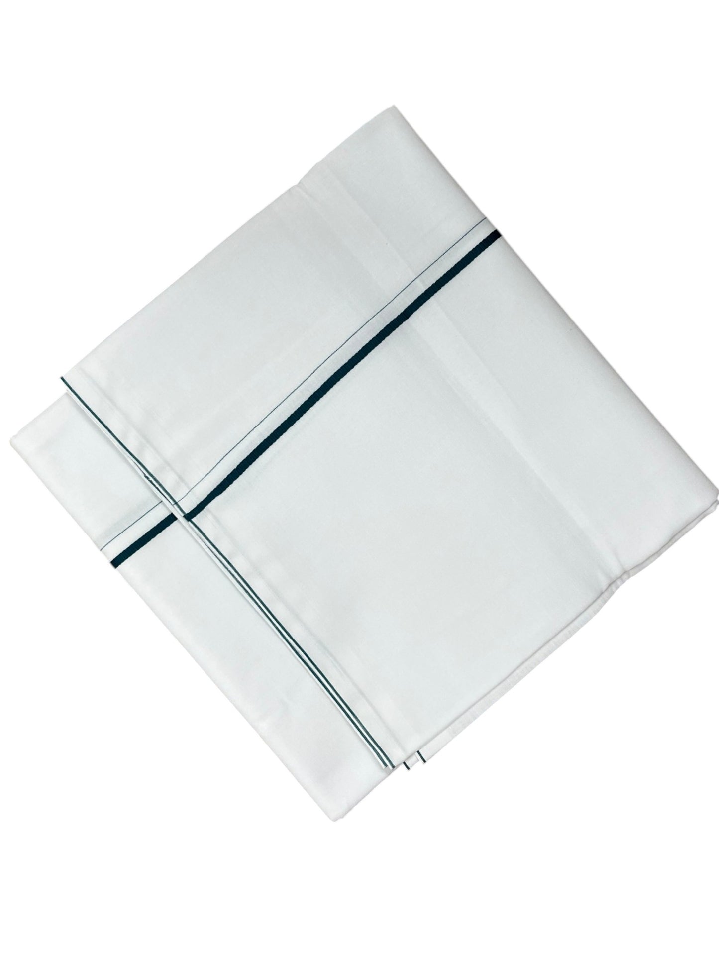 Southloom Pure White Cotton Single Mundu with Green Border (South Indian Kerala Dhoti)