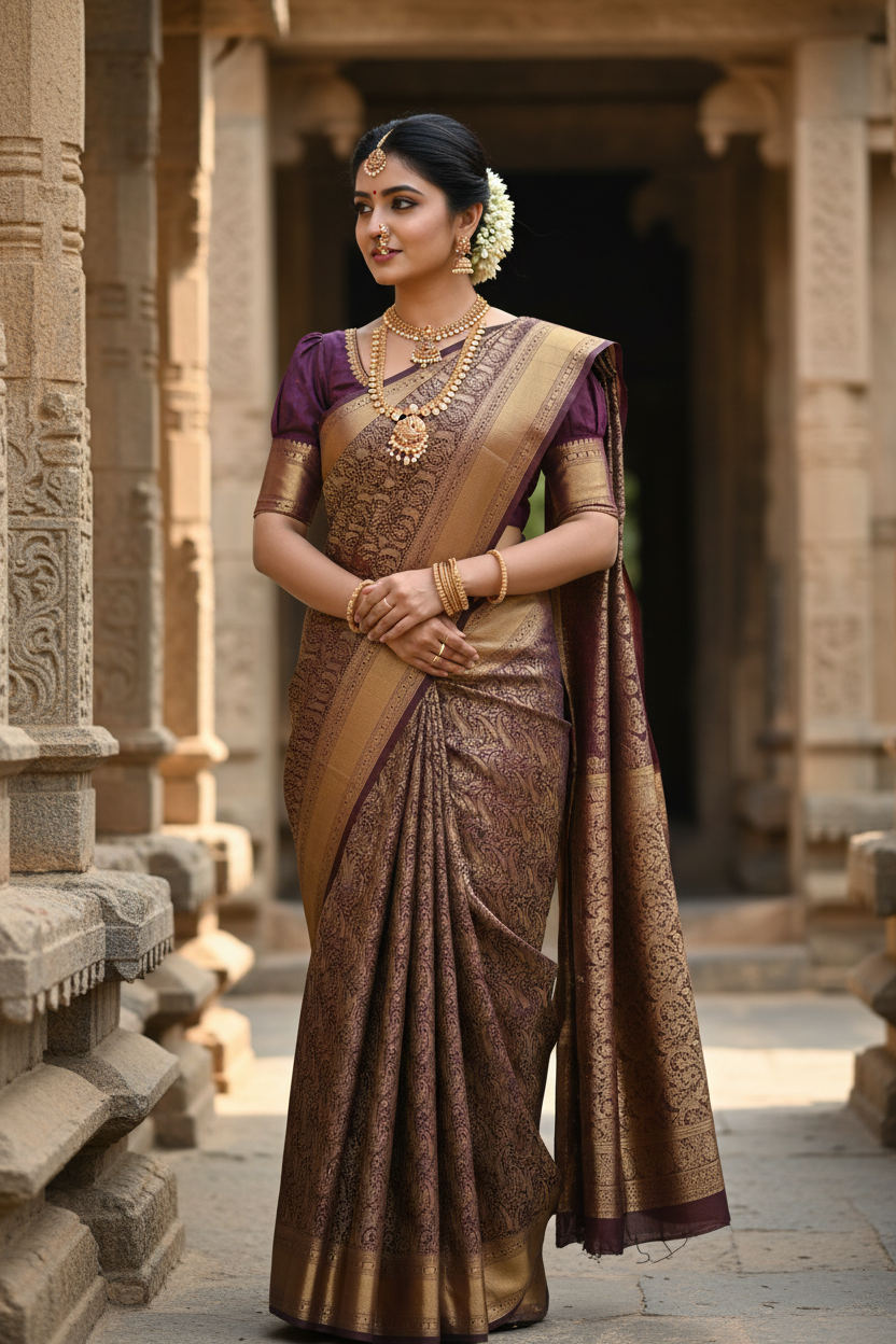 Southloom Premium Semi Silk Zari Work Brocade Saree in Bridal Violet with Matching Pallu