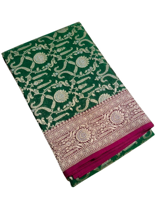 Southloom Pure Banarasi Silk Saree with Woven Work on Body and Borders (Green)