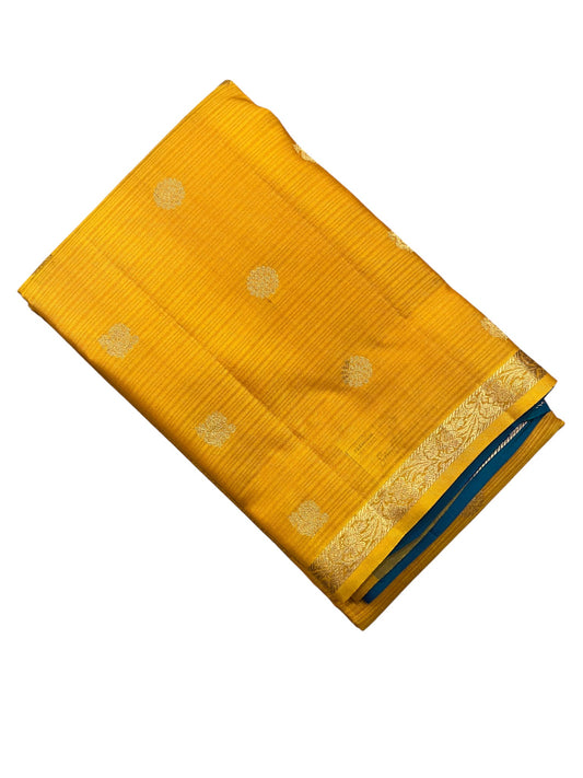 Southloom Pure Handloom Bridal Kanchipuram Silk Saree with Korvai Work(Yellow&Blue)