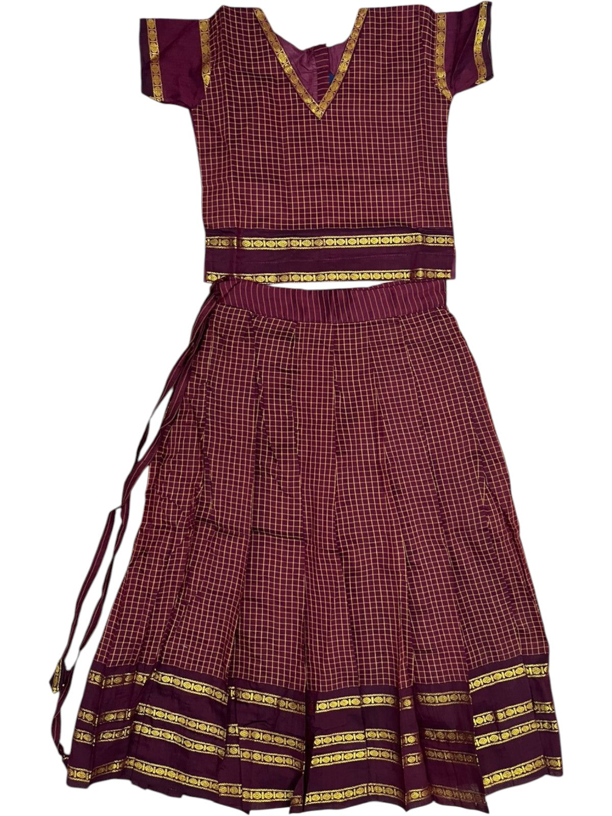 Southloom Kerala Cotton Kasavu Pavada Blouse with for Kids in Maroon