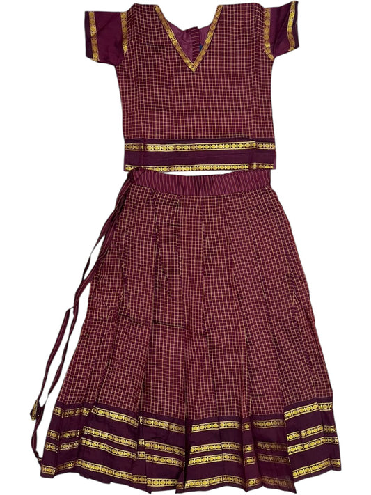 Southloom Kerala Cotton Kasavu Pavada Blouse with for Kids in Maroon SL583