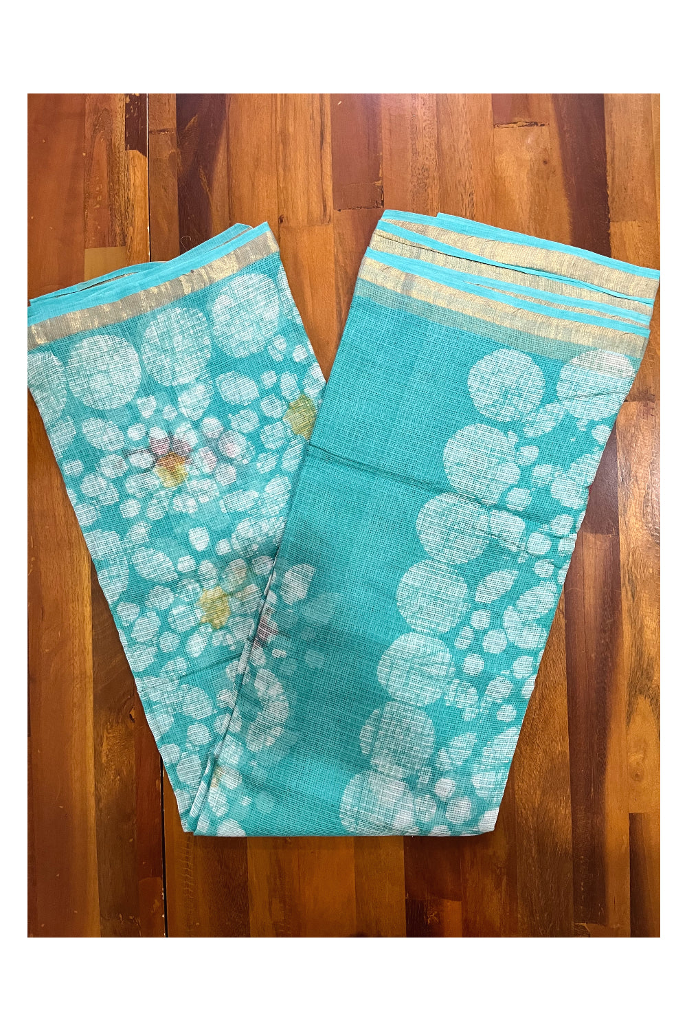 Southloom Kota Fabric Printed Turquoise Saree