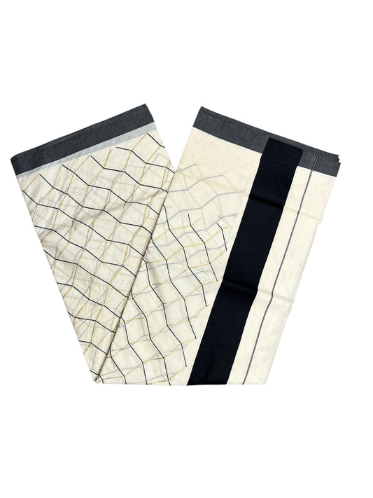 Southloom Cotton Kerala Kasavu Saree with Black and Golden Floral Designs