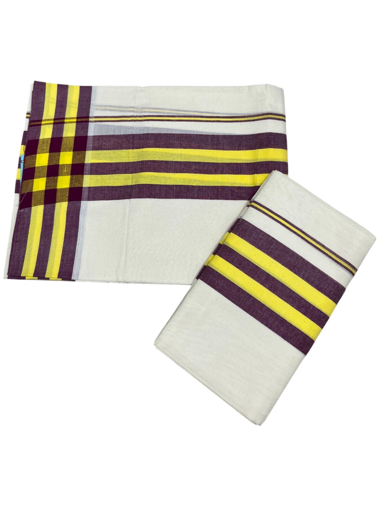 Southloom Pure Cotton Kerala Single Mulloth Set Mundu (Mundum Neriyathum) Purple & Yellow Border in 2.80 mtrs SL243