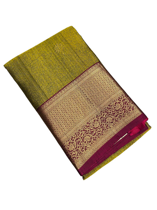 Southloom Pure Handloom Bridal Kanchipuram Silk Saree with Korvai Work (Green & Magenta)