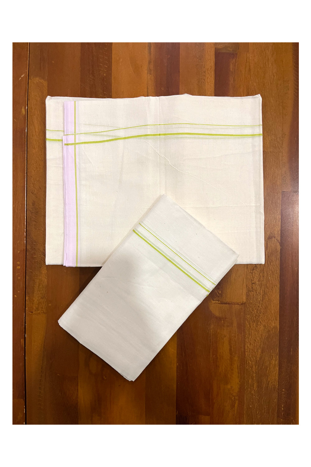 Kerala Cotton Mundum Neriyathum Single (Set Mundu) with Light Green Eerkkil Kara (Onam Set Mundu 2023)