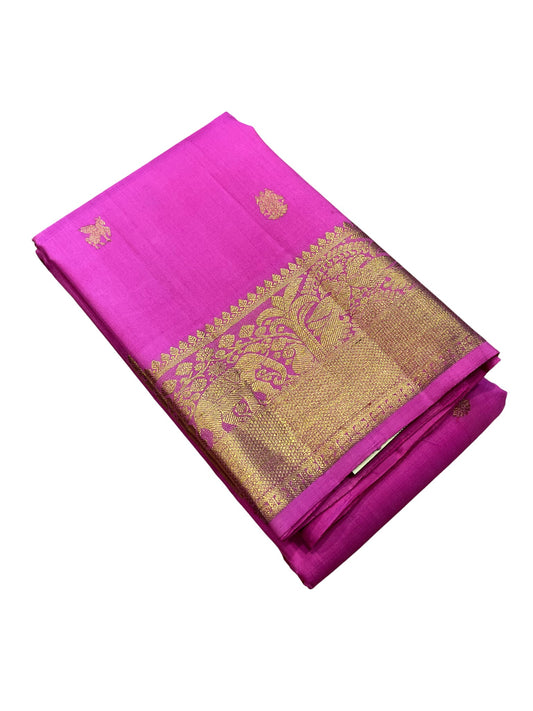 Southloom Premium Bridal Handloom Kanchipuram Silk Saree With Pallakku Design & Butta Works (Pink)
