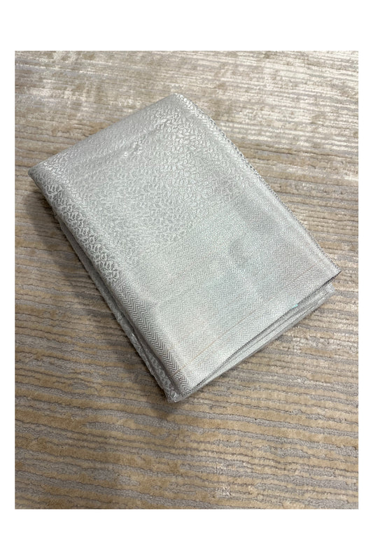 Southloom Banarasi Silver Zari Brocade Work Silk Saree in Silver Pastel Shade
