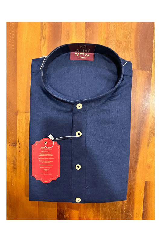Southloom Semi Silk Short Kurta for Men in Dark Blue Colour