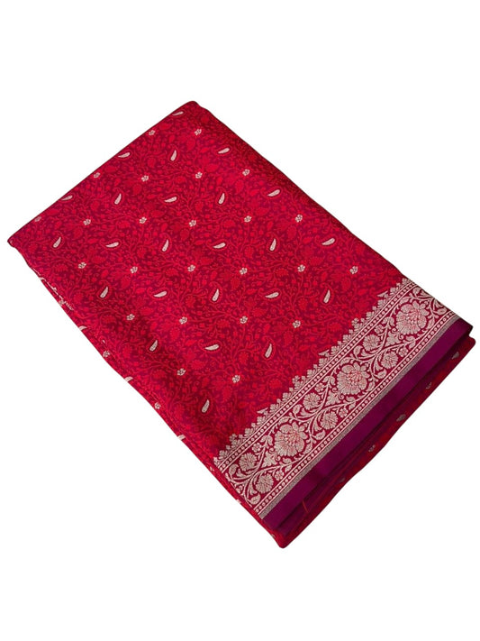Southloom Pure Banarasi Silk Saree with Woven Work on Body and Borders (Red And Magenta)