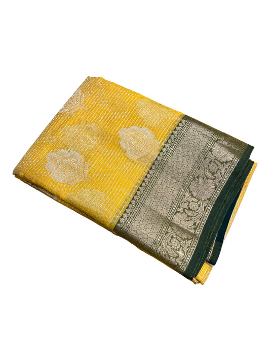Southloom Tissue Banarasi Silk Saree with Woven Work on Body and Borders (Yellow)
