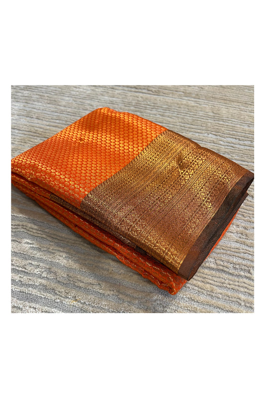 Southloom Banarasi Silk Brocade Bridal Saree WIth Woven Borders And Blouse Piece in Orange and Brown