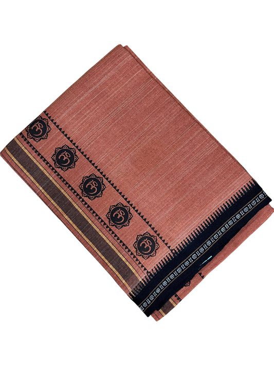 Southloom Saffron (Kaavi) Black Printed Single Mundu / Lungi (South Indian Kerala Dhoti)