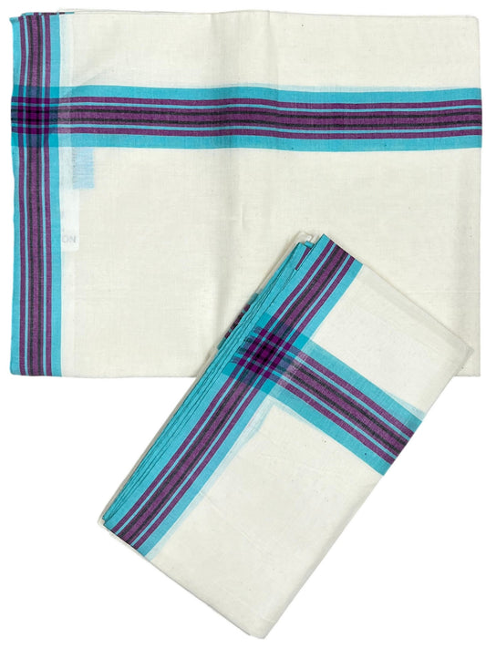 Southloom Kerala Mulloth Cotton Single Mundum Neriyathum with Multicolor Border In 2.80 Mtrs
