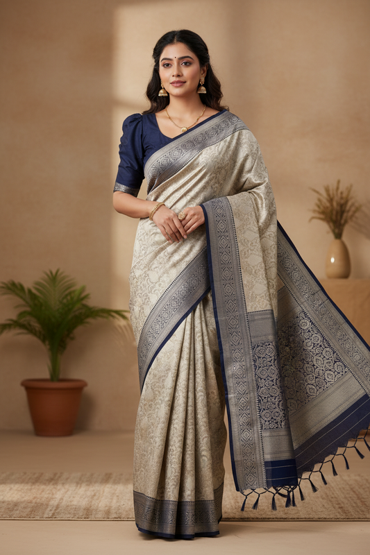 Southloom Semi Banarasi Katan Tissue Saree with Woven Work on Body and Borders