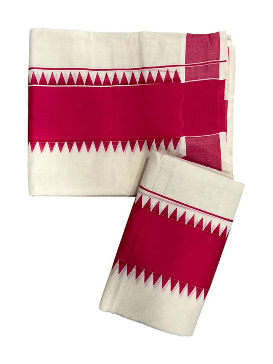 Kerala Pure Cotton Set Mundu Single (Mundum Neriyathum) with MaroonTemple Border 2.80 Mtrs
