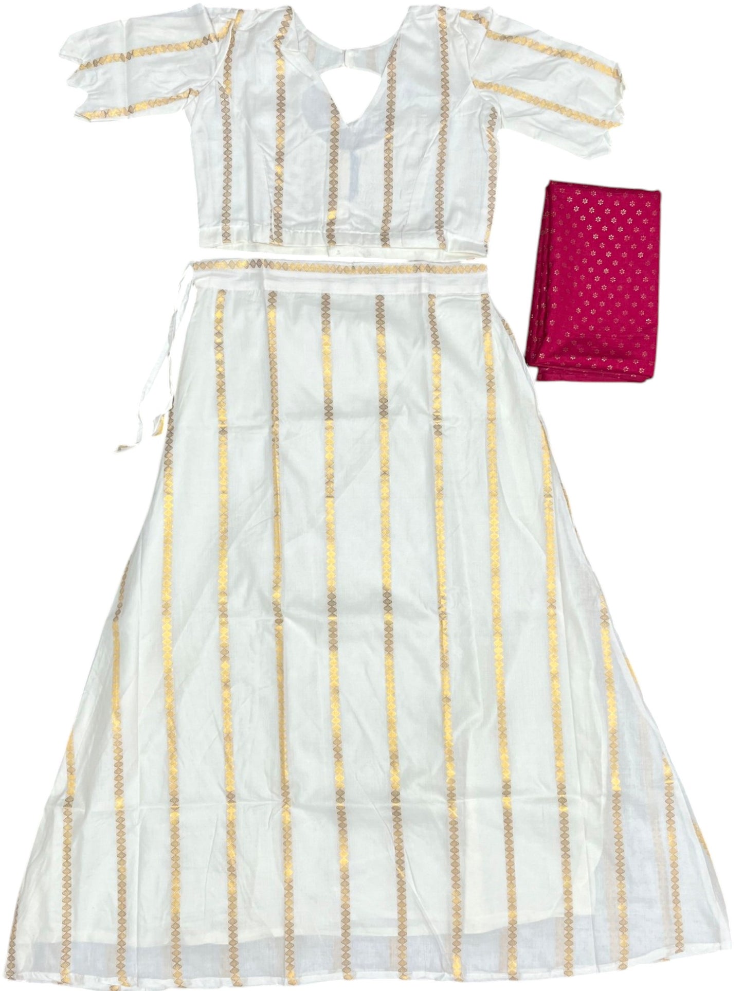 Southloom Stitched Cotton Stripes Dhavani Set with Pavada and Majenta Blouse Piece