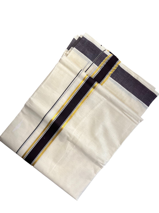 Southloom Pure Cotton Mundu with Gold Kasavu and Purple Colour Border (South Indian Kerala Dhoti)