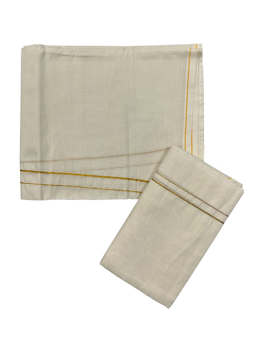 Kerala Cotton Mundum Neriyathum Single (Set Mundu) with Golden Eerkkil Kara