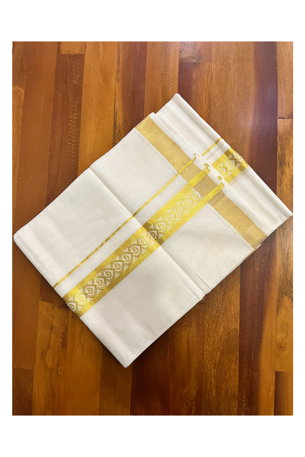 Southloom Premium Handloom Wedding Mundu with Kasavu Woven Border (South Indian Kerala Dhoti)